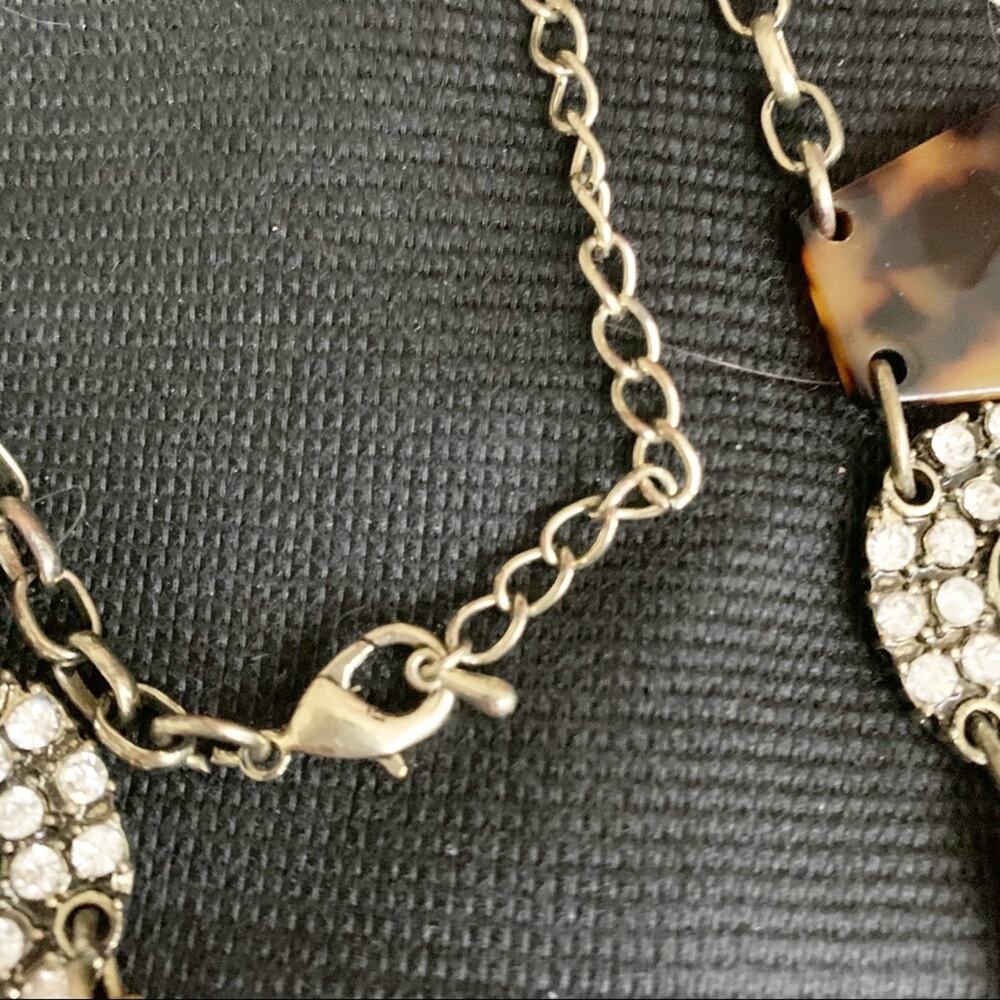 Charming Charlie Tortoise Shell & Rhinestone Statement Necklace Y2K - Picture 3 of 4